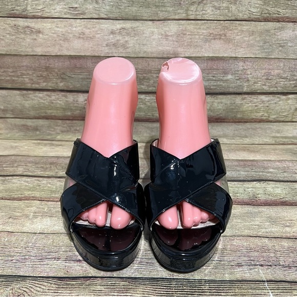 Prada Black Patent Leather Platform Wedge Sandals - Picture 6 of 9